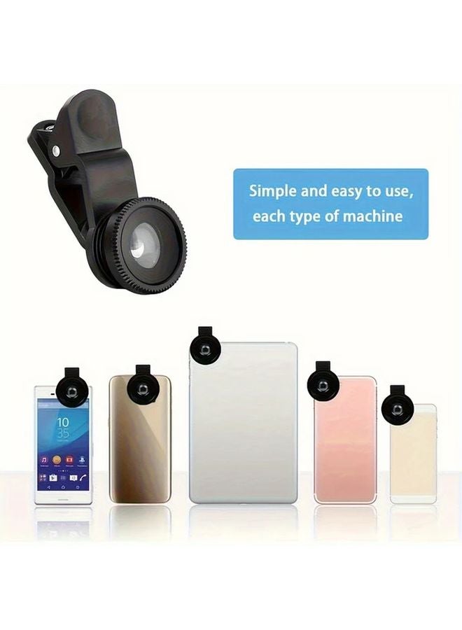 Black 3 In 1 Fish Eye Wide Angle Microscope Lens With Phone Holder For iPhone Xiaomi - Image 1